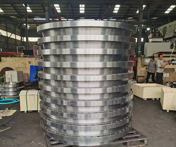 After solution processing of large diameter stainless steel flange